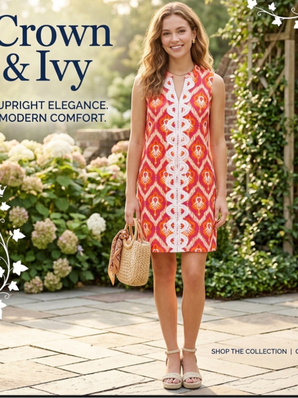 Crown & Ivy Coral and White Ikat Lace-Trim Mini Dress ~ Dize Large